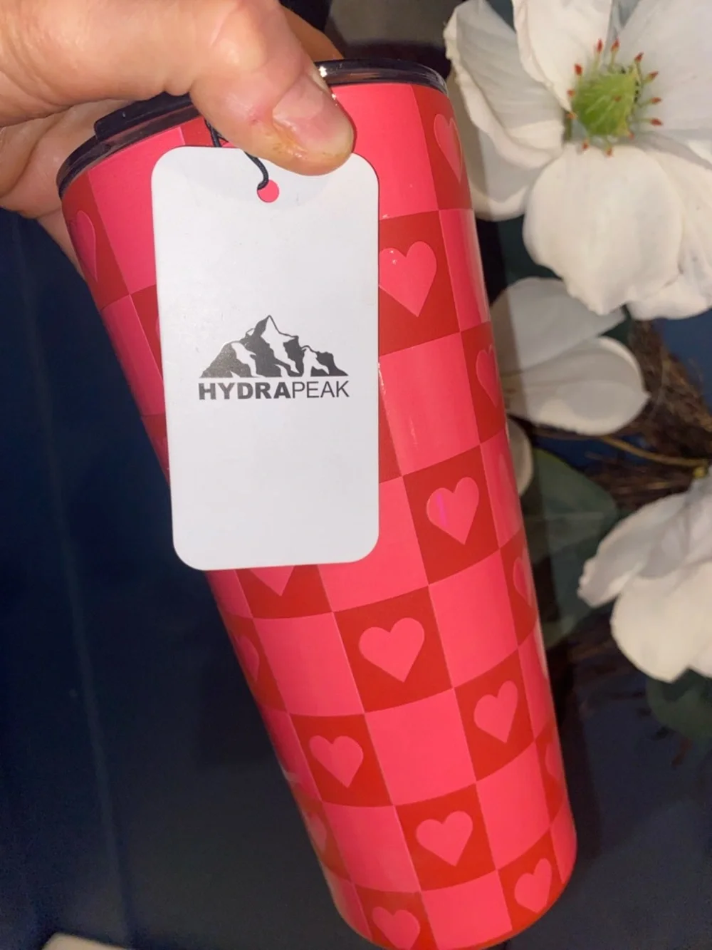 HydraPeak Heart-Checkered Insulated Travel Tumbler - Red/Pink